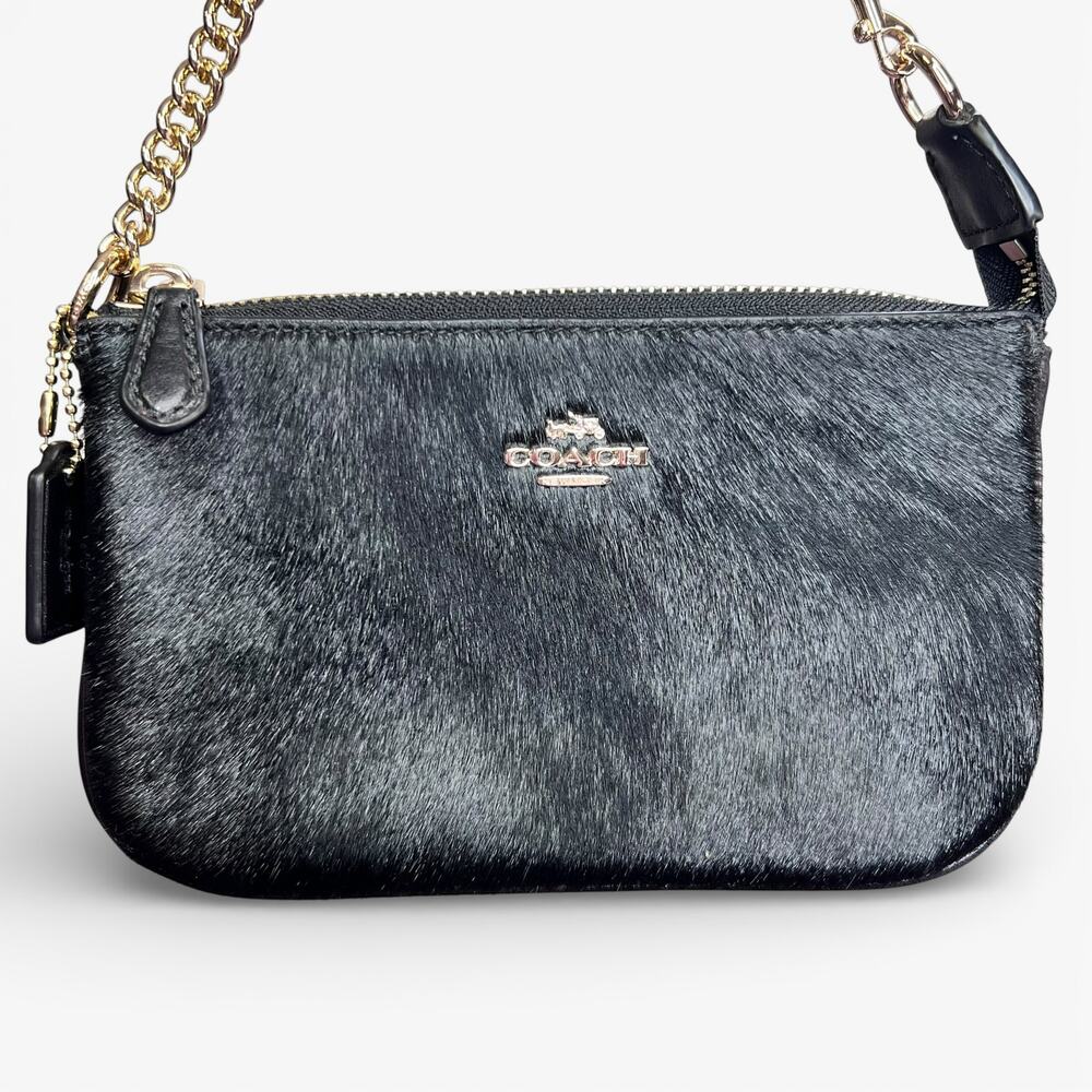 RARE Coach Large Wristlet 19 Black Haircalf Leather Chain Clutch Bag F64583 EUC - Picture 4 of 14